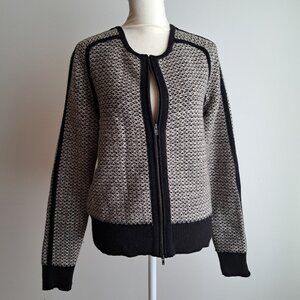 J Crew cardigan sweater black white contrast trim two way zip wool S